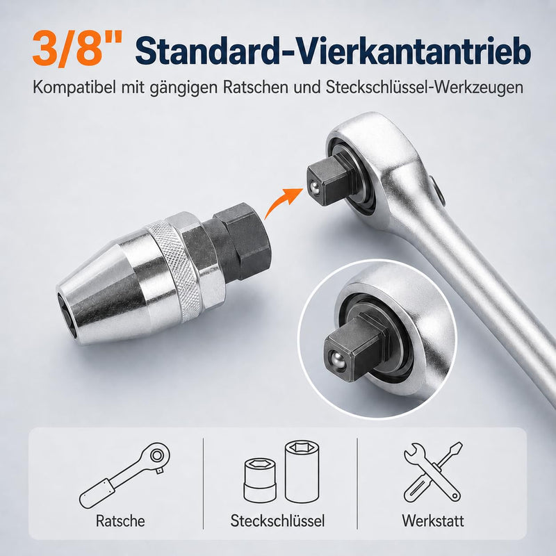 Stud Bolt Extractor Set 3/8 Inch with Ratchet | Bolt extractor, damaged and broken bolts without drilling, for 1/4 to 1/2 inch screws and bolts