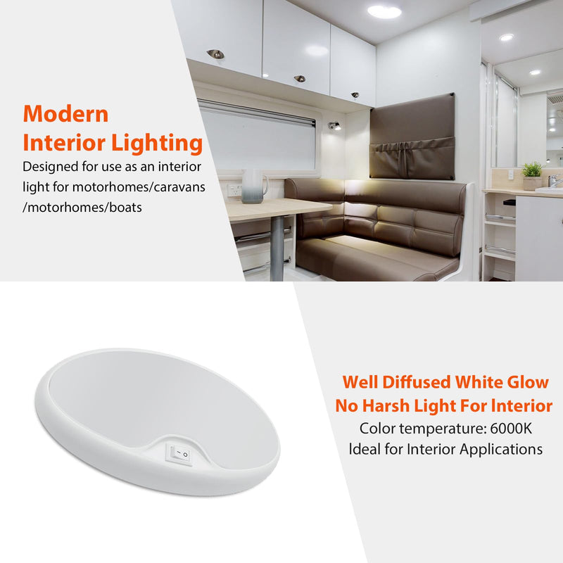 Dream Lighting 12V Led RV Ceiling Dome Light RV Interior Lighting for Trailer Camper with Switch, Cool White-5500K 390 Lumens E: 5500K-Cool White