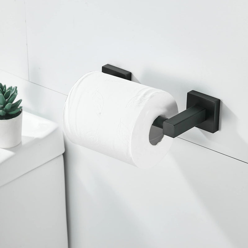 WOLIBEER Black Toilet Paper Holder Towel Ring, Matte Bathroom Hand Towel Holder Toilet Roll Holder, Modern Bath Hardware Set Wall Mounted Stainless Steel 2 Pieces