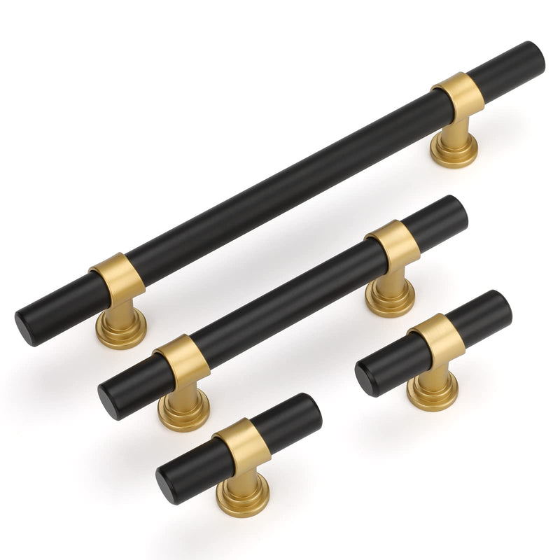Goldenwarm 10 Pack Black and Gold Cabinet Knobs Kitchen Cabinet Knobs for Dresser Drawers Black and Gold Cabinet Pulls Modern Hardware for Cupboard Bathroom,Zinc Alloy Base Single Pull Black & Matte Gold