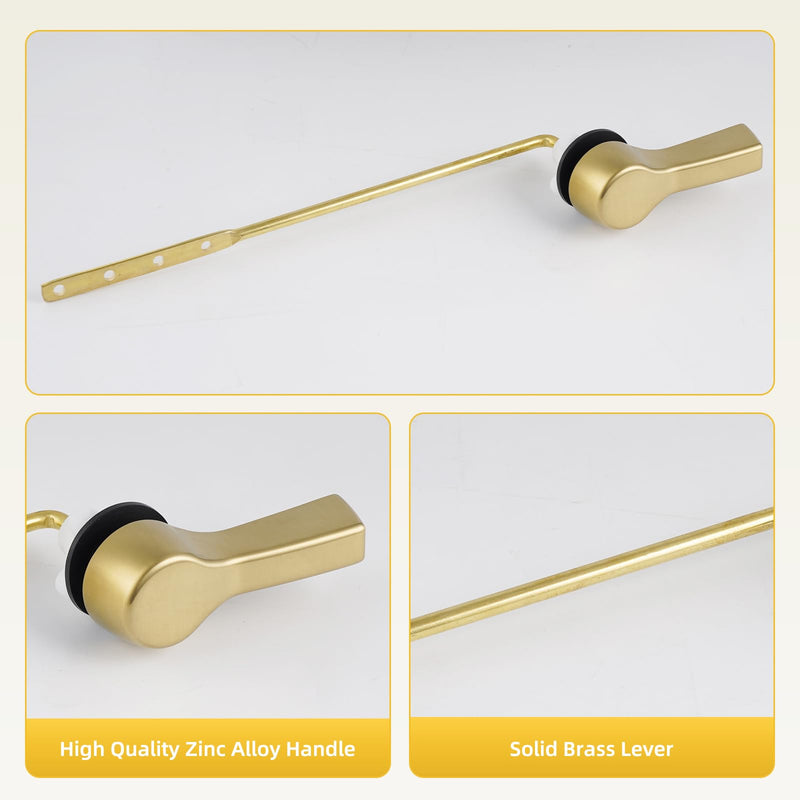 Universal Metal Brushed Gold Toilet Flush Handle Replacement, Front Mount Toilet Handle Replacement Compatible with Kohler, TOTO, American Standard, Mansfield, Gerber Toilets, Solid Brass Front Mount Design