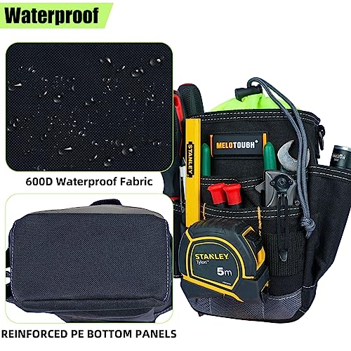 MELOTOUGH Tool Belt Pouches Electrician Tool Pouch with Belt Clip, Utility Top Drawstring Organizer Tool Bag + MELOTOUGH Tape Thong Electrical Tape Holder with Snap Hooks Electrician Tape Strap(2 pcs)