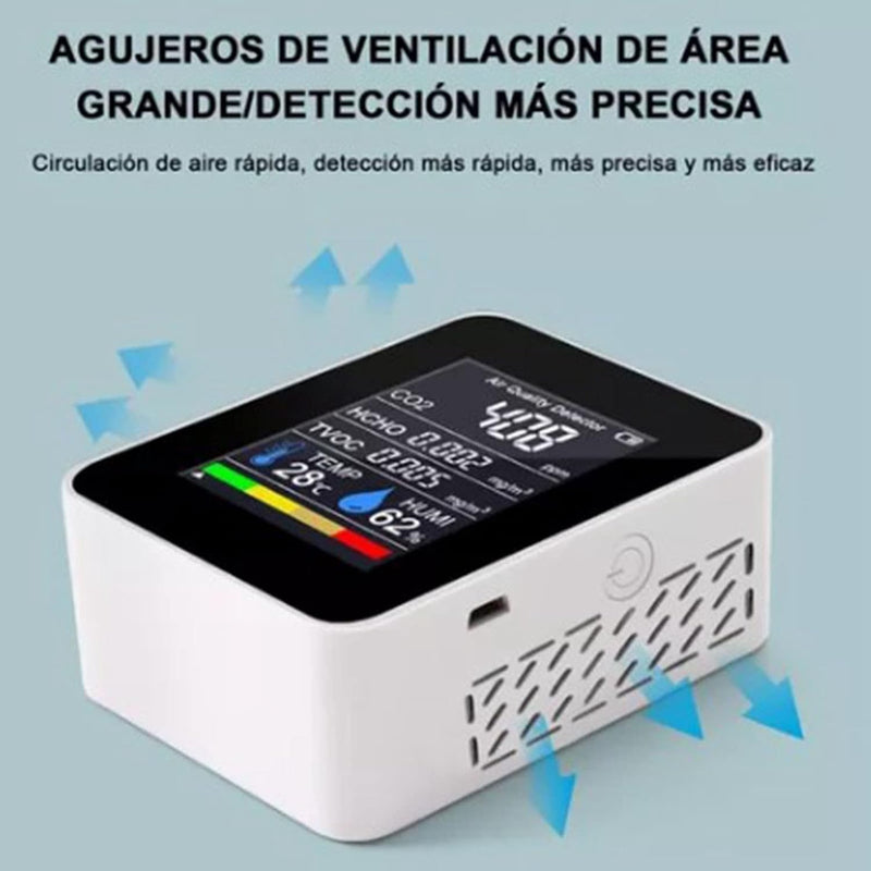 CO2 Detector ABS Air Quality Monitor Battery Powered 5 in 1 Carbon Dioxide HCHO TVOC Temperature Humi Meter