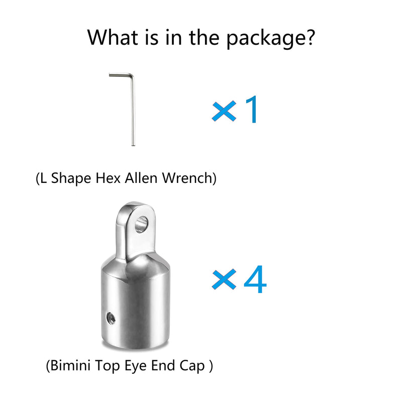 TINGZHIGO Bimini Top Eye End Cap 3/4" 7/8" 1 Inch(3 Sizes) Bimini Top Fittings, 316 Stainless Steel, with an L Shape Hex Key Wrench