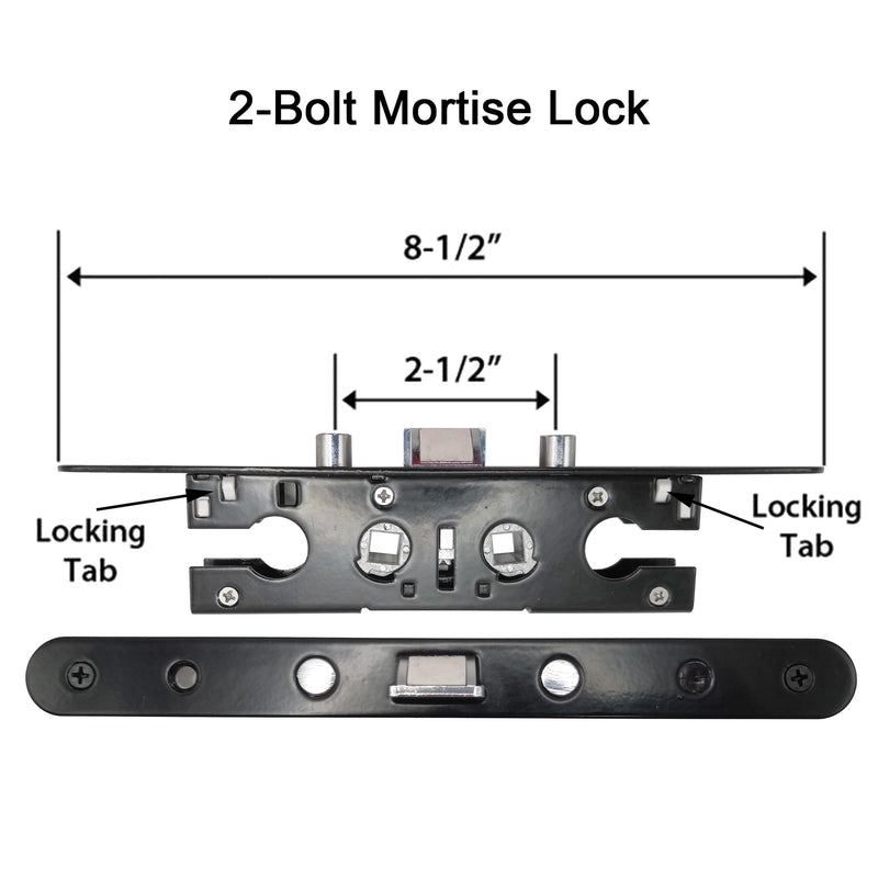 2 Point Bolt Mortise Lock Replacement Fits for Pella Storm Doors ONLY, 2-1/2" Handle PZ, 7/8" Backset, 7-1/4" Faceplate Screw Hole Centers, Bolts Spaced at 2-1/2", Non-Handed, Black