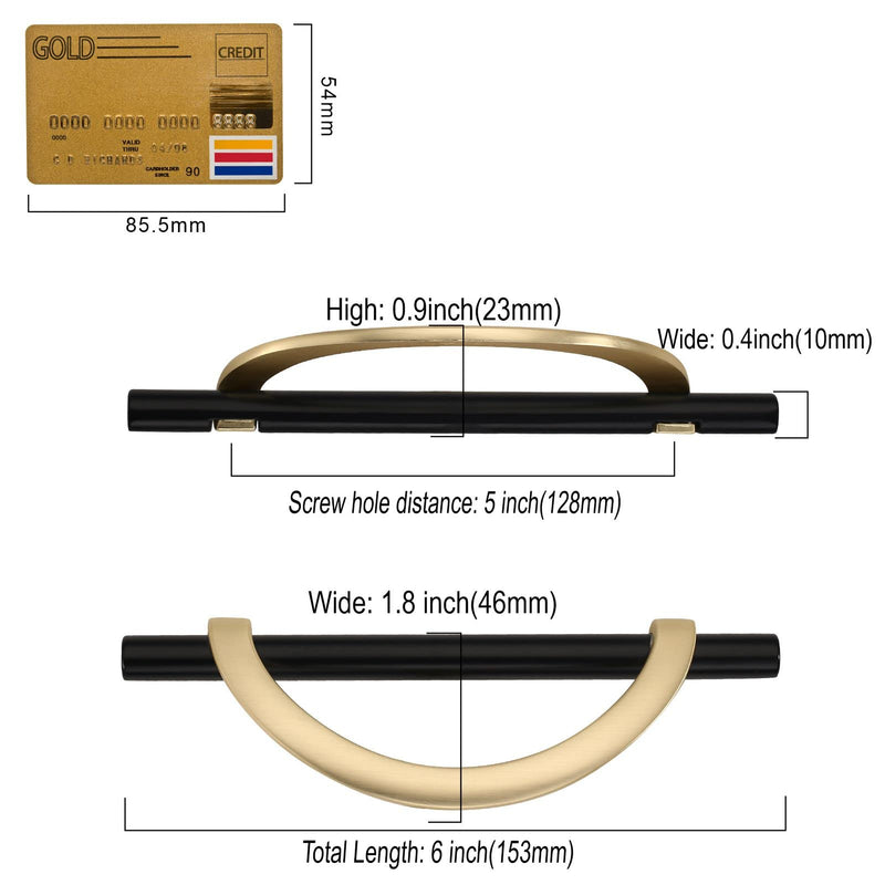 Amerdeco 6 Pack Black Brushed Gold Cabinet Pulls 5 Inch(128MM) Hole Centers Kitchen Cabinet Handles Hardware Kitchen Handles for Cabinets Cupboard Handles Drawer Pulls 5"/128MM Hole Center 06 Pack