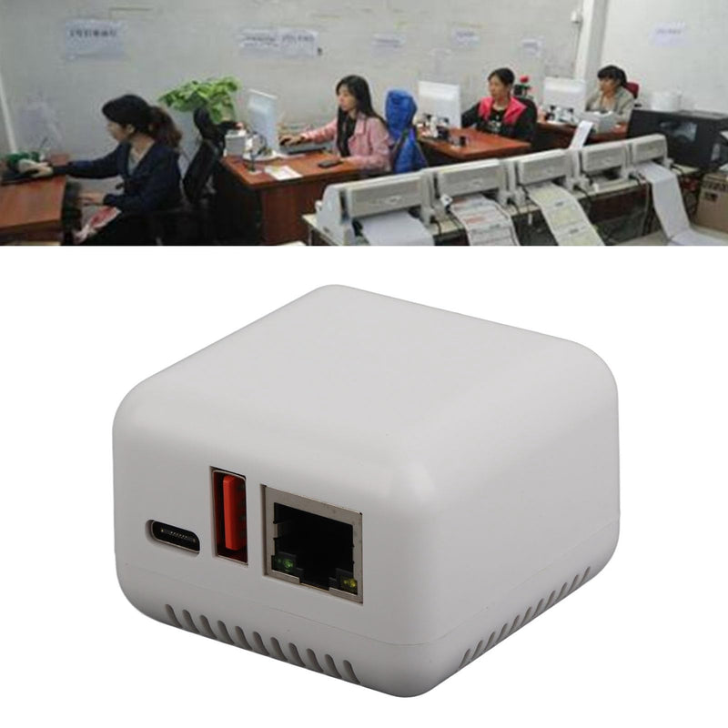Denash USB 2.0 Network Print Server, Plug and Play LAN USB Print Server Adapter, USB 2.0 Port Network Print Server for Linux 3.4 for Wins or Later, for Android, for iOS US Plug 100 to 240V
