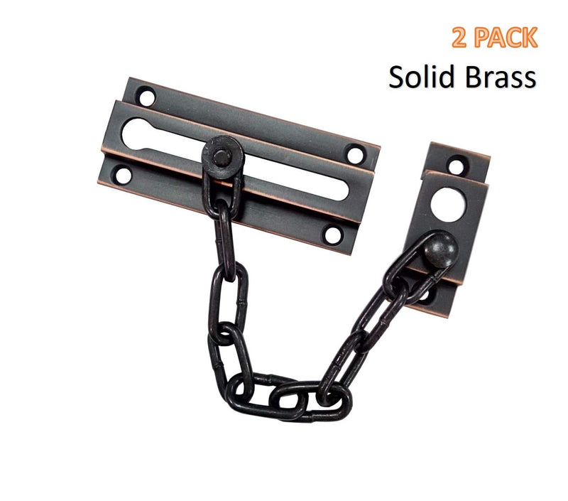 QCAA Solid Brass Chain Door Guard, with 9 Links Steel Chain, Satin Classic Bronze, 2 Pack Satin Classic Bronze -2 Pack