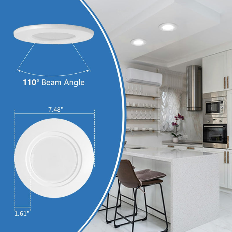 Jolux 5/6 Inch LED Can Lights Adjustable Recessed Retrofit Downlight,12W=60W,5000K Daylight, 800LM,Dimmable,ETL Damp Rated Conversion kit, Recessed Lighting Install,Flat Trim, E26 Base,4-Pack 5000K(Daylight) 6 Inch- 4 Pack
