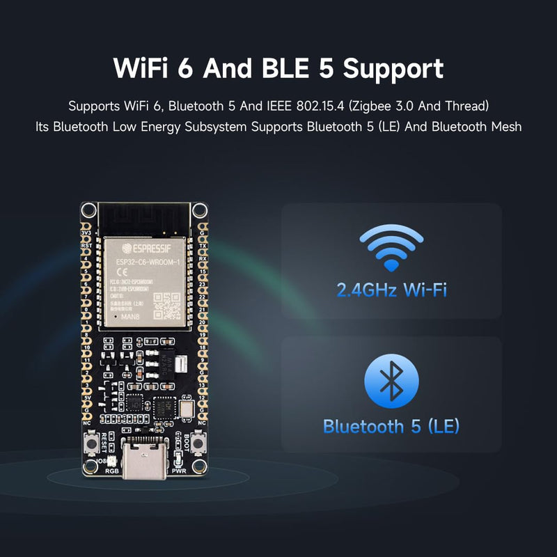 2PCS Waveshare ESP32-C6 Microcontroller, WiFi 6 Development Board, 160MHz Single-Core Processor, ESP32-C6-WROOM-1-N8 Module, Supports USB and UART Development