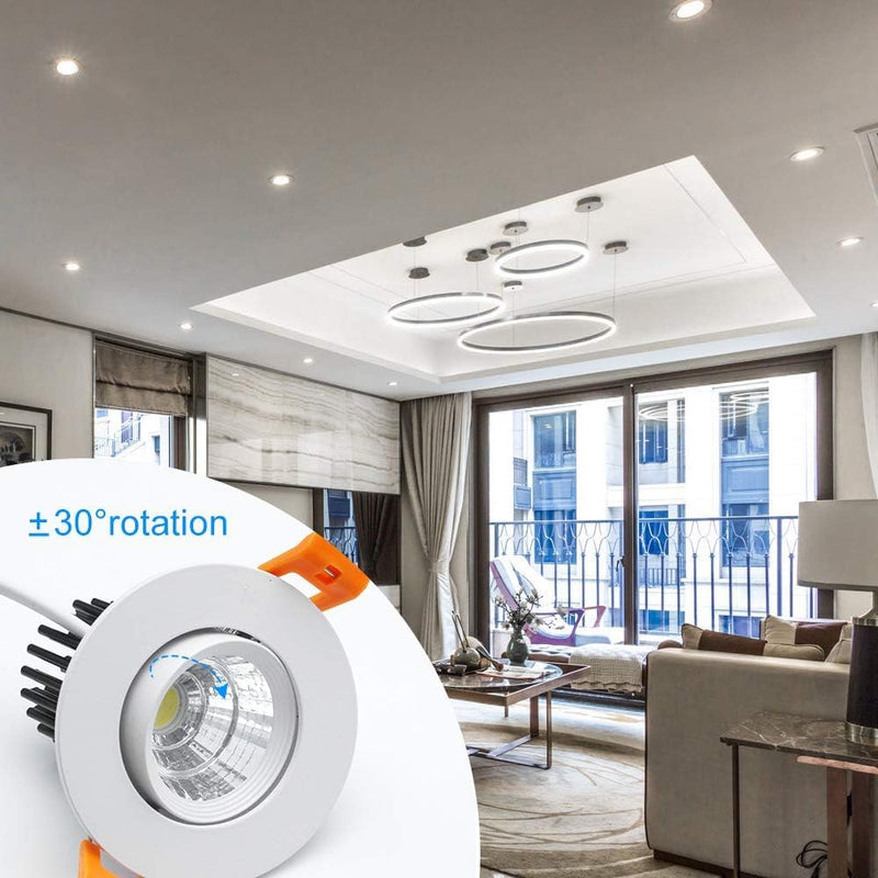 inShareplus 2 Inch LED Downlight, 3W Recessed Lighting COB Dimmable, 5000K Daylight White, CRI80, Ceiling Lights with LED Driver, 6 Pack 5000k(Daylighting White) White/6Pack