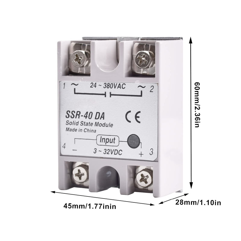 diymore 2PCS Solid State Relay Module with Plastic Cover,SSR-40DA 3-32V DC Input 24-380V AC Output 2PCS 40DA