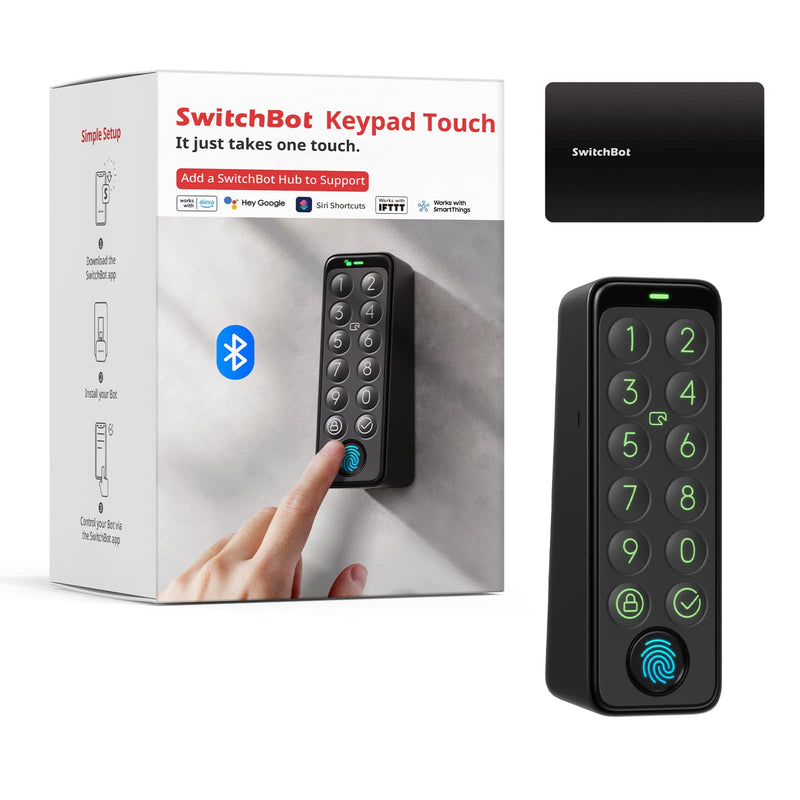 SwitchBot Smart Keypad Touch for SwitchBot Lock, Fingerprint Keyless Home Entry, IP65 Waterproof, Supports Virtual Passwords for Home Security Fingerprint Keypad Touch