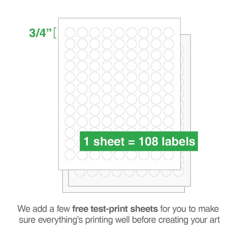 ChromaLabel 0.75 Inch Round Printable Labels for Laser and Inkjet Printers, 2700 Stickers per Pack, 108 Dots per Sheet, White