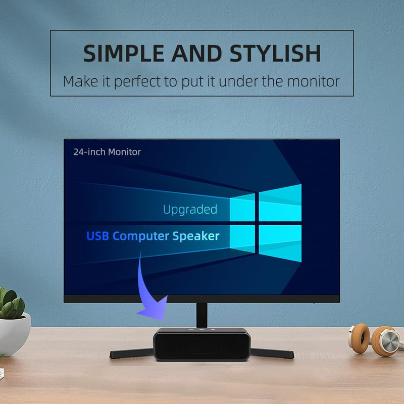 [Upgraded] USB Computer Speakers for Desktop PC, Laptop | Plug-N-Play | Small Soundbar with Crystal-Clear Sound, Loud Volume, Deep Bass, Touch Control, Compatible with Windows, macOS, ChromeOS, Linux 8Watt