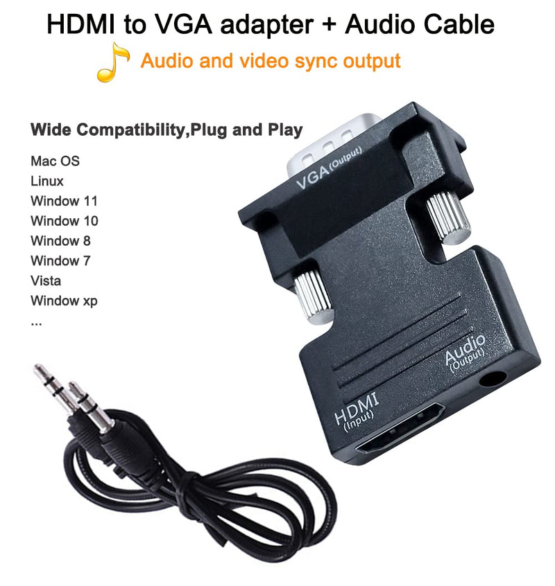 DTech HDMI to VGA Adapter with 3.5mm Audio Port (PC HDMI Source Output to VGA TV) for Old Computer Monitor Laptop Projector 1080P Video (Female HDMI in, Male VGA Out adaptador)