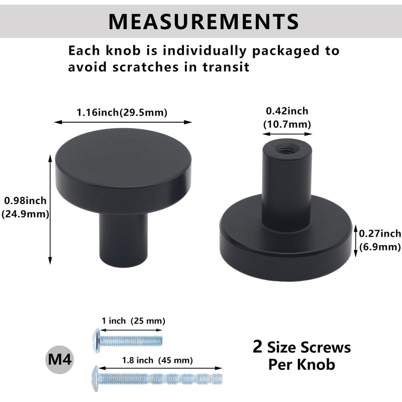 20 Pack Matte Black Kitchen Cabinet Knobs, Solid Dresser Knobs Drawer Handles for Cabinets, Single Hole Black Knob for Cabinets and Drawers Hardware Round 20 Pack