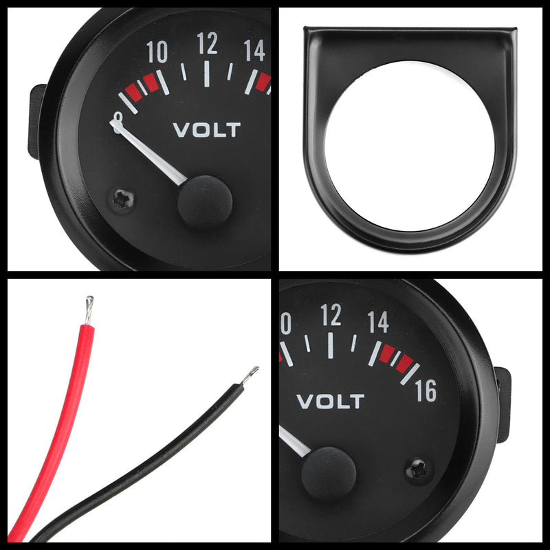 Aramox Voltmeter, 12V Car Voltage Gauge of 52mm/2in Diameter, Universal Round Voltage Meter Gauge, 8V-16V Measurement Range, BX100007 Voltage Reading Gauge for Boat Marine Car Motorcycle, Black Dial
