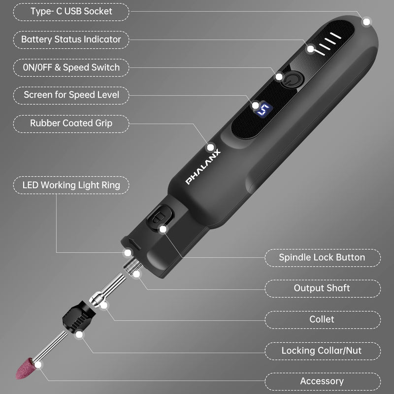 Rotary Tool - 3.7V Cordless Rotary Tool Kit LED Ring Work Light, 2.0Ah Battery 5 Speed 70 Accessories Power Rotary Tools 20000RPM,Mini Rotary Tool Cordless for Light DIY Projects/Precision Work