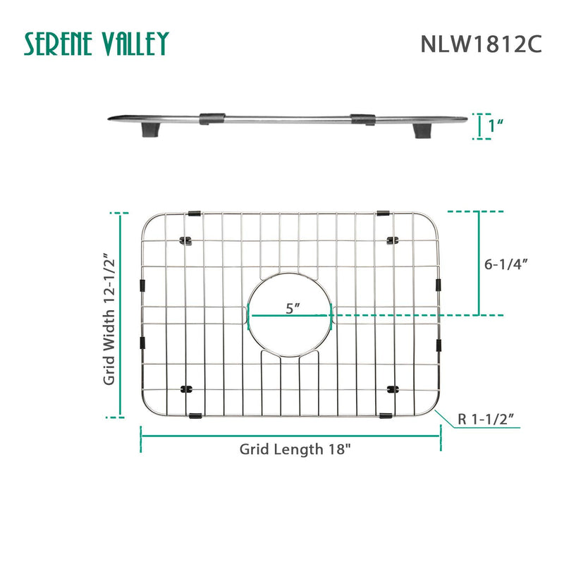 Serene Valley Sink Grid 18" X 12-1/2", Centered Drain with Corner Radius 1-1/2", NLW1812C