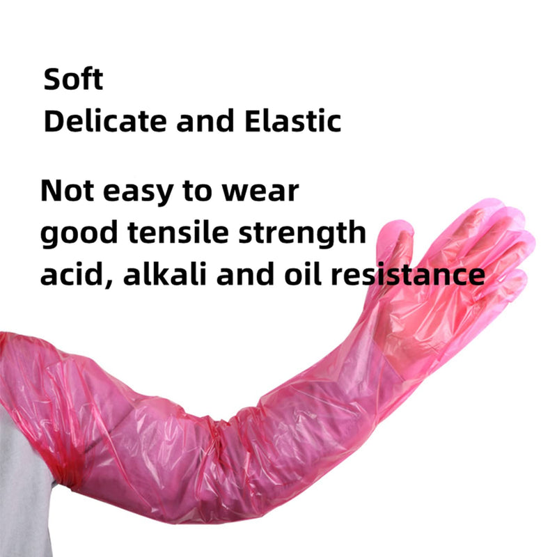 Veterinary gloves, disposable gloves, 30 pieces, extremely stretchy soft plastic film gloves, veterinary examination, artificial insemination gloves, household cleaning, arm protection (red) 30 pieces