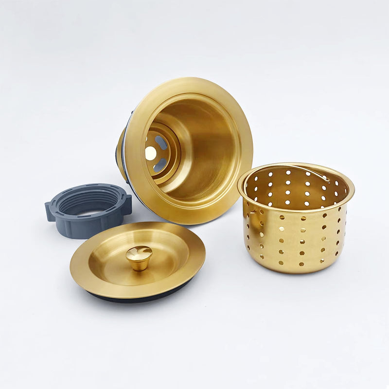 3-1/2-Inch Kitchen Sink Drain Strainer Assembly Kit, GZILA Deep Waste Basket Strainer with Sealing Lid Sink Stopper, 304 Stainless Steel Brushed Gold