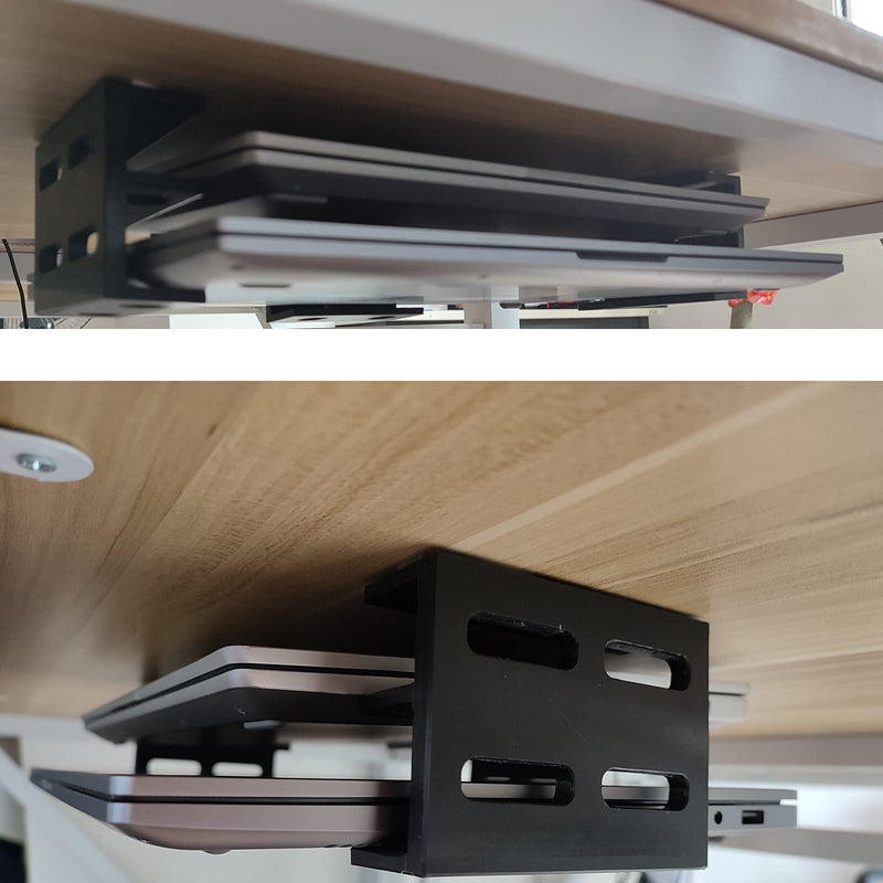 PIAOLGYI Under Desk Double Decker Laptop Holder Mount with Screw, Under Desk Laptop Mount Bracket, Add On Under Table Keyboard Storage (3 Pcs)