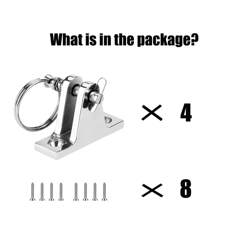 Bimini Top Deck Hinge with Quick Release pin, Bimini Top Fitting Hardware 90° Deck Hinge, 316 Stainless Steel, Installation Screws(4 Packs)