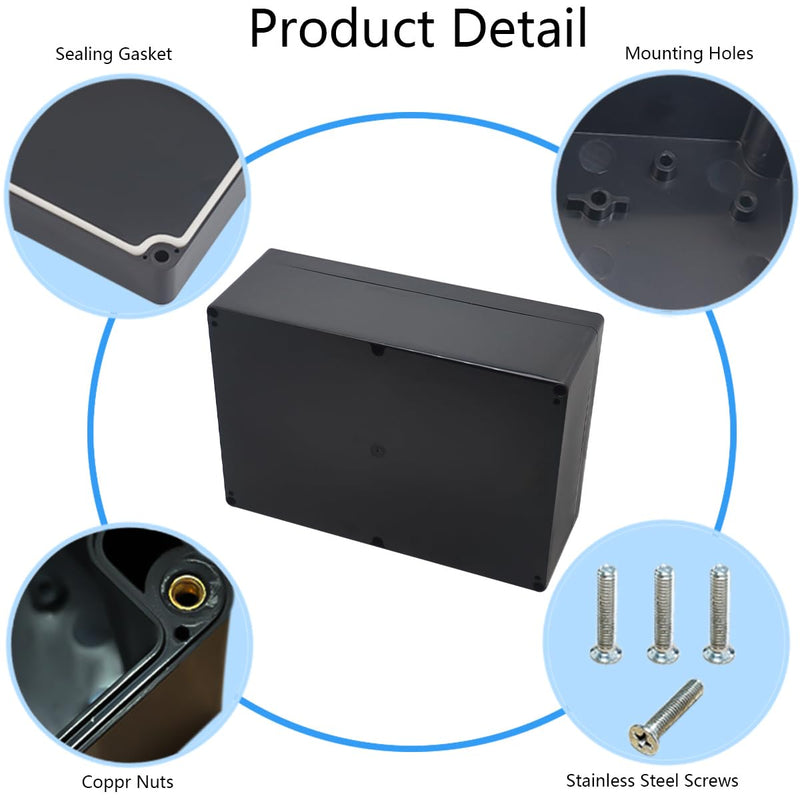 Project Box IP65 Waterproof Junction Box ABS Plastic Black Electrical Boxes DIY Electronic Project Case Power Enclosure 11.42x8.27x3.94 inch (290x210x100 mm) 11.42”x8.27“x3.94"