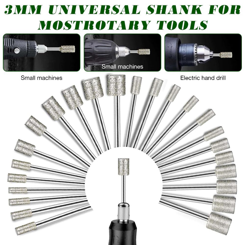 Diamond Cutter Set, 24 Pieces Diamond Burrs with 1/8 Inch Shank Grinding Attachments, Diamond Grinding Points Grit 60 Grit 150, for Stone Glass Ceramic Carving, Polishing, Grinding, Engraving