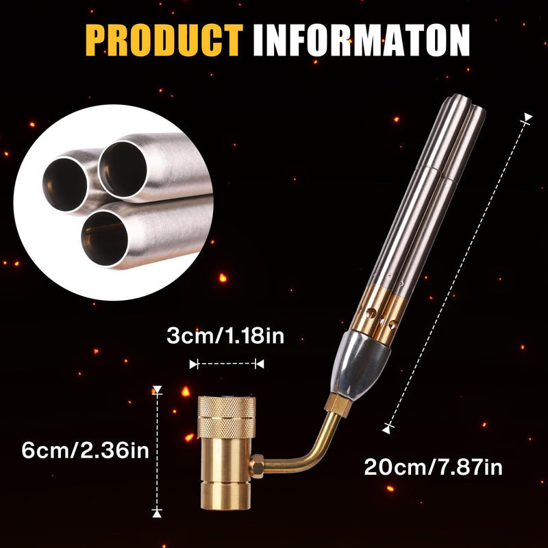 BLUEFIRE Triple Flame Barrel Turbo Torch Head High Output 25590 BTU Heavy Duty Gas Welding Nozzle Fuel by MAPP MAP Pro Propane Brazing Soldering Large Dia Pipes Flamethrower