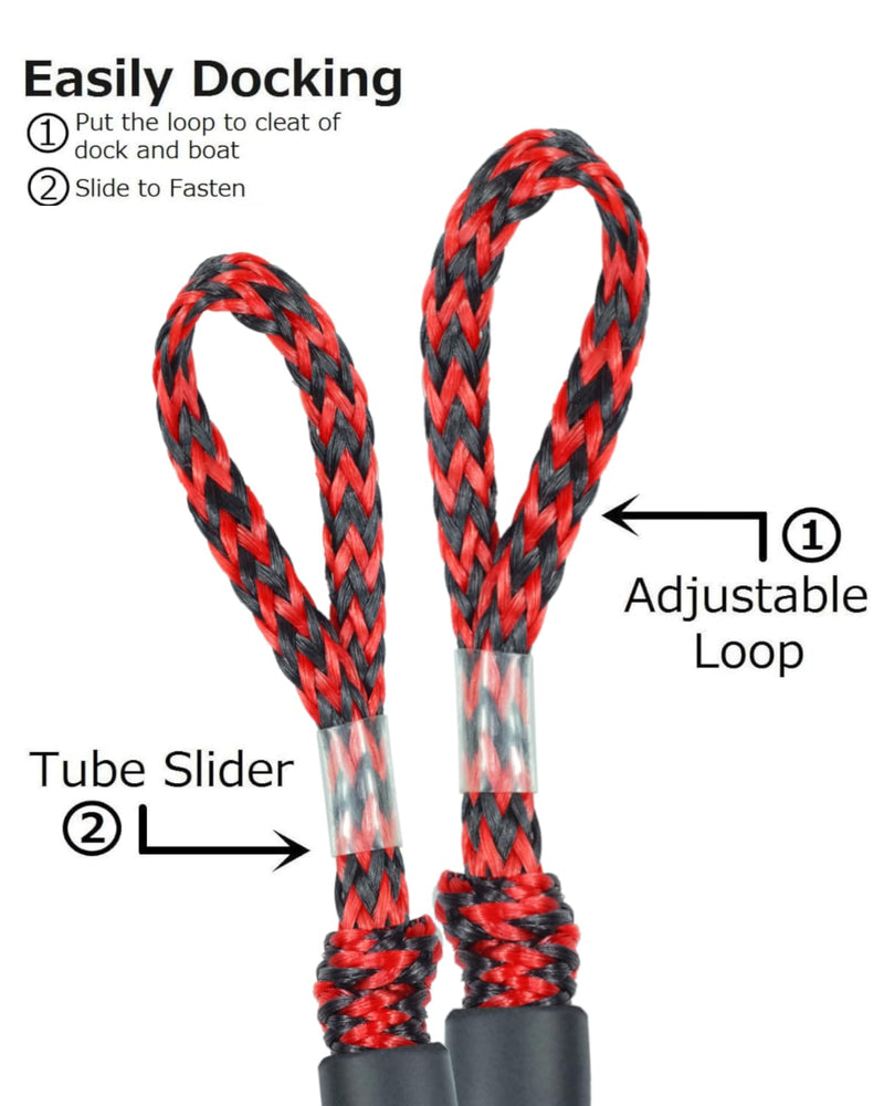 Bungee Boat Dock Line Mooring Rope Boat Accessories Docking Lines PWC Dockline for Boats Kayak, Jet Ski, Pontoon, Canoe, Power Boat WaveRunner, 4 Pack (Red&Black, 4-5.5) 4-5.5 feet Red&Black