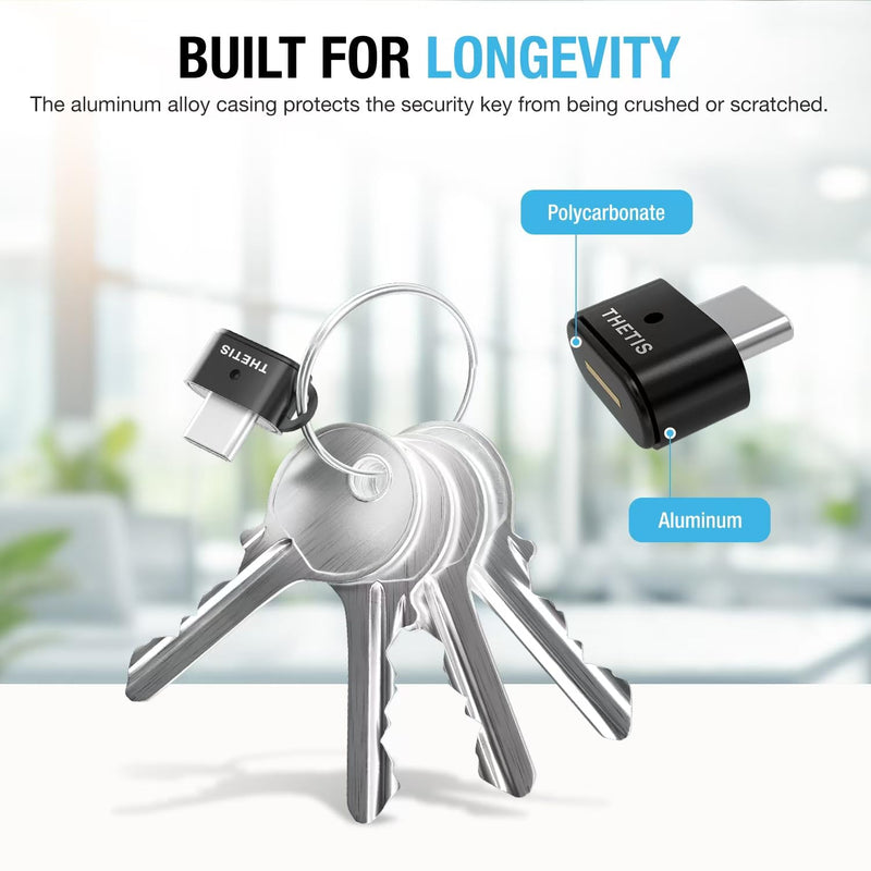 Thetis Nano-C FIDO2 Security Key Hardware Passkey Device with USB Type C, TOTP/HOTP, FIDO2.0 Two Factor Authentication 2FA MFA, Works with Windows/mac/iOS/Android/Linux/Gmail/Facebook/GitHub/Coinbase