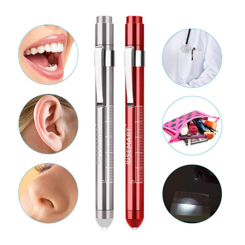 RISEMART Pack of 6 Diagnostic Light Pupil Light Reusable LED Pen Lamp with Pocket Clip for Nurses Doctors Students Pen Light (6 Pieces)