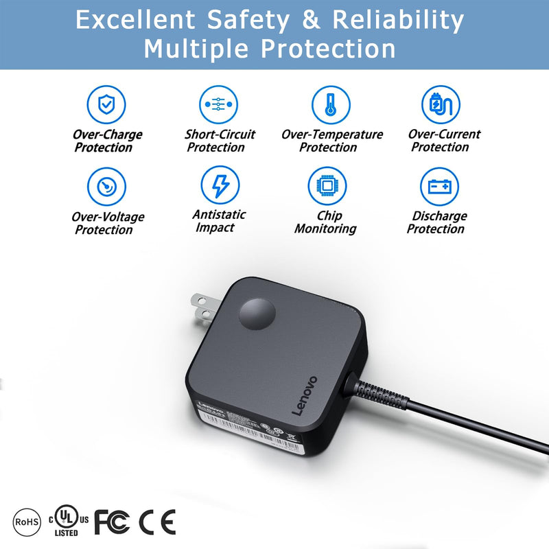 65W 45W Charger for Lenovo V14 V15 V17 G2 G3 G4 IdeaPad 3 5 110 110s 310 320 330 330s S340 Flex 4 5 6 Flex 5-1570 4-1470 Yoga 710 720 510 520 530 ADLX65CLGC2A Round Tip Laptop Adapter