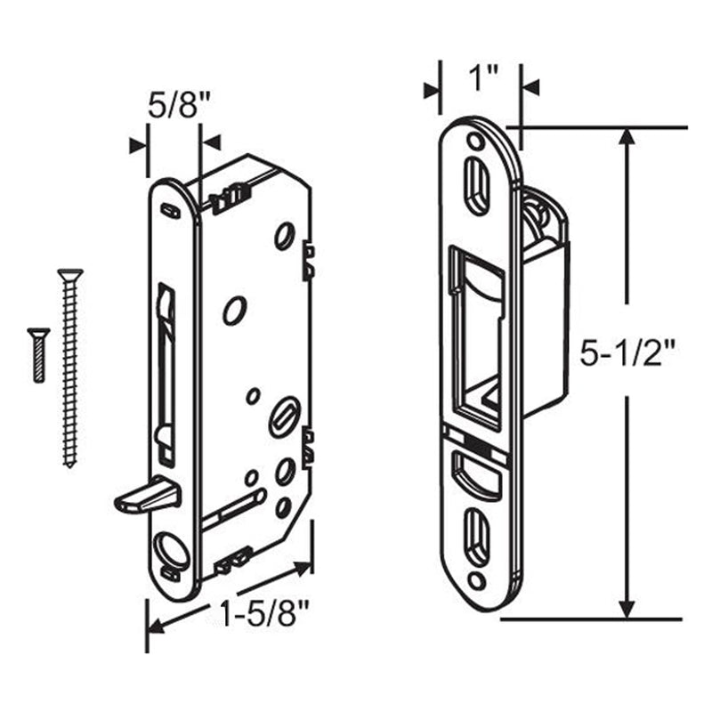 Gliding Patio Door Mortise Lock & Keeper Kit Compatible with Andersen 2-Panel OEM Part #2562123, Replaces #2573558, #2573562, #2565507 & #2565511, 2-9/16" Hole Centers, Non-Handed