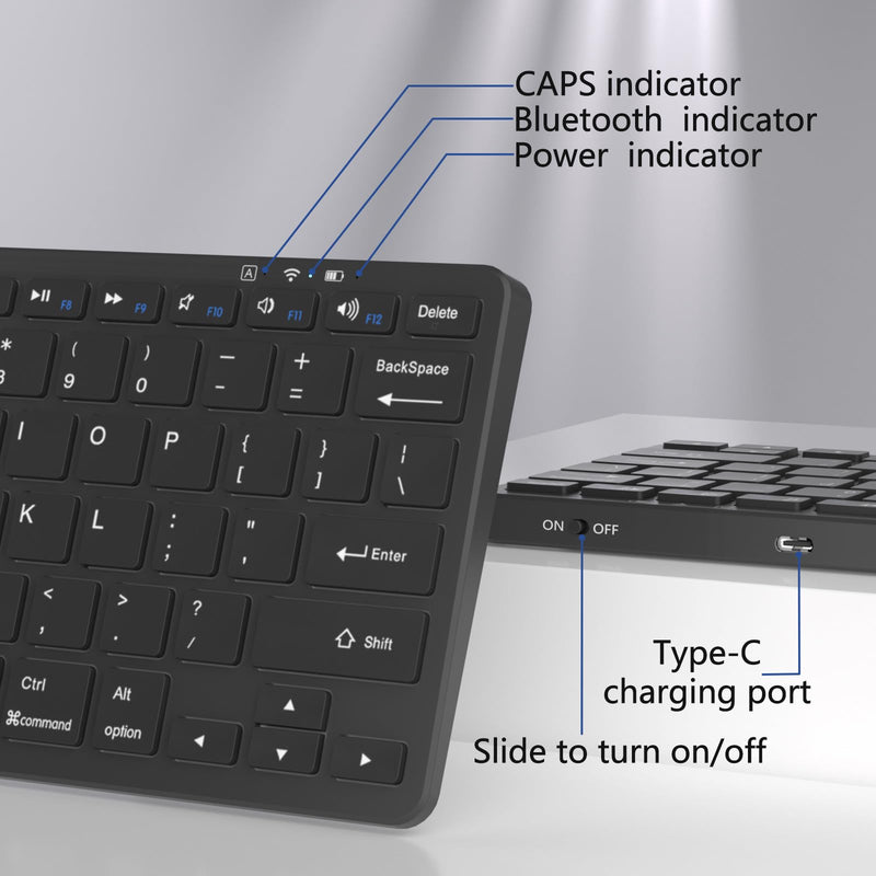 Bluetooth Keyboard for iPad, Bluetooth Keyboard Compatible iPad 10th 9th 8th, iPad Air 5th 4th, iPad Pro 13/12.9/11 inch, iPad Air 13/11 inch, Portable Keyboard Including iOS, Android, Windows - Black