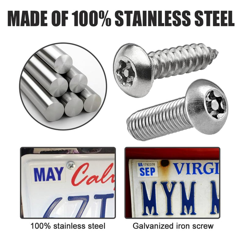 Anti Theft License Plate Screws, Stainless Steel License Plate Screws, Tamper Proof License Plate Screws, Rustproof Security Bolts Fasteners for Frame Holder Mounting Fits Most Cars (Sliver) Sliver