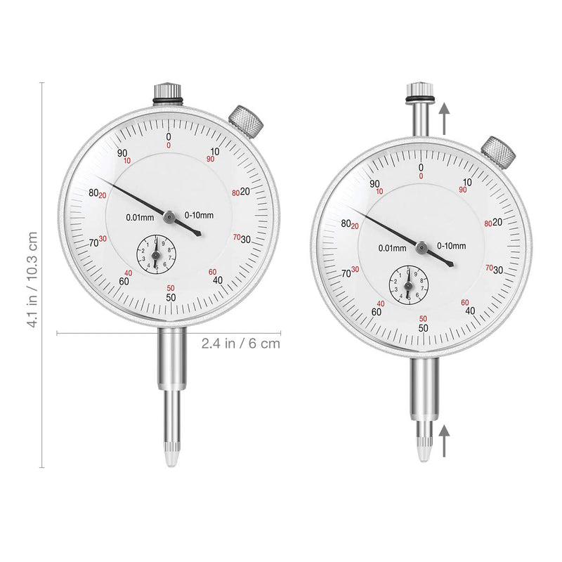 UEETEK Mechanical Dial Gauge Probe Display Dial Test Measuring Range 0-10mm Dial Test Indicator (Silver)
