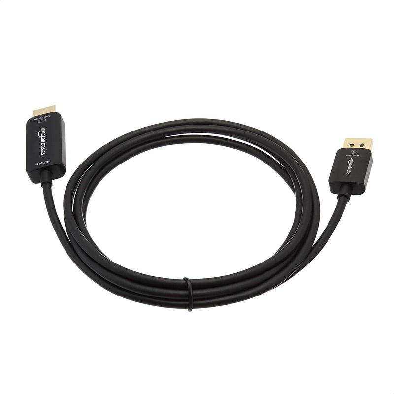 Amazon Basics DisplayPort to HDMI Cable, Uni-Directional, 1080p, 1920x1200, 4K@60Hz, Works with DisplayPort Enabled Desktops and Laptops, Connect to HDMI Displays, 6 ft, Gold-Plated Plug, Black Negro 6 Feet (Pack of 2)