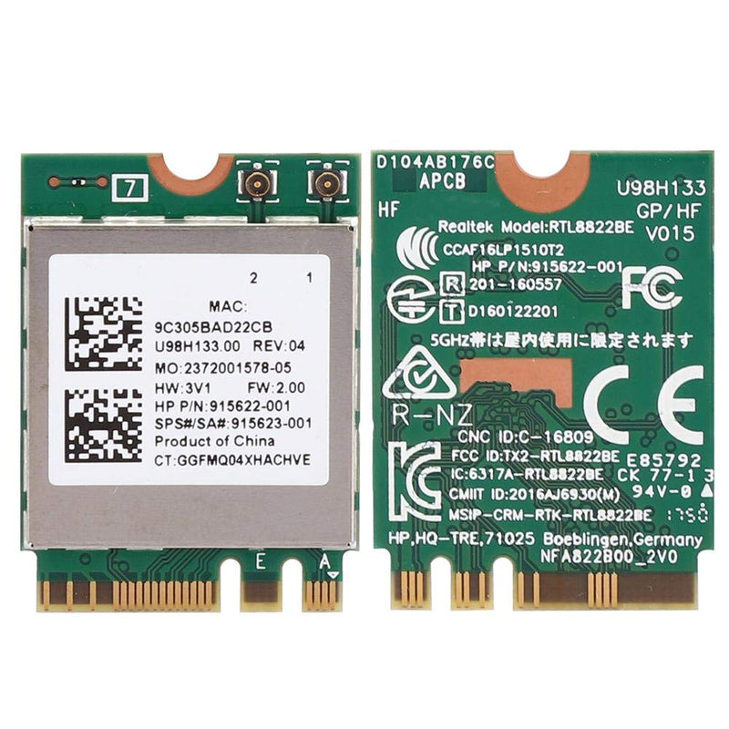 ASHATA WLAN Card Card,Network Card RTL8822BE Band 2.4G/5G M.2 Interface Support for Bluetooth 4.2,Support for 7, for 8 and for 10 System