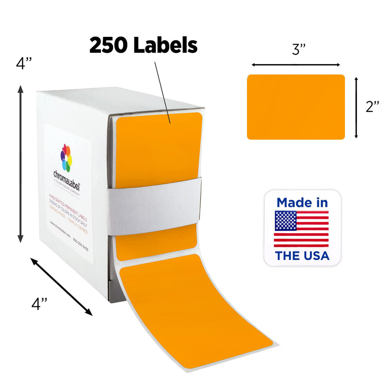 ChromaLabel 2 x 3 inch Permanent Color Code Rectangle Labels, 100 Stickers per Dispenser Box, Fluorescent Orange