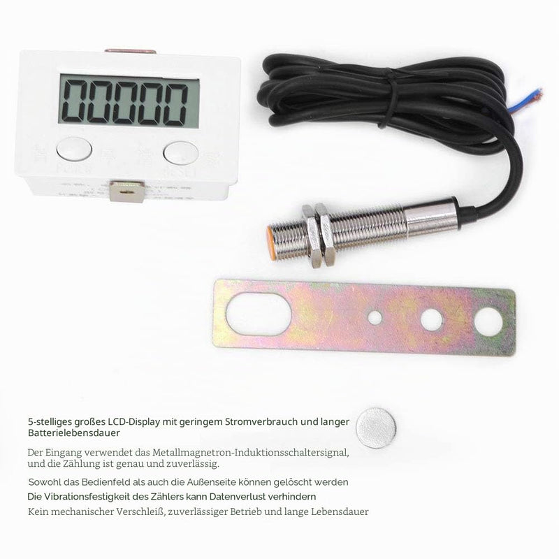 0-99999 Magnetic Induction Meter with Magnetic Metal Induction Switch, 5 Digit LCD Digital Display, BEM-5C + 12φ Metal Sensor, No Mechanical Wear, Reliable Operation