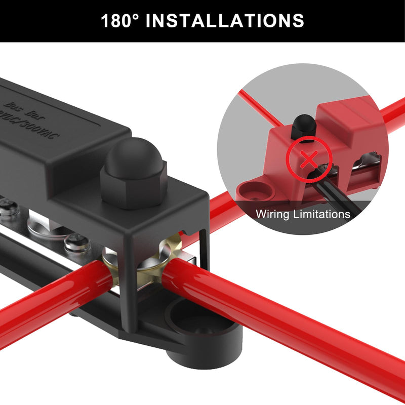 Upgraded Bus Bar 250A 12V Power Distribution Block with 3/8" (M10) 4-Posts Terminals Block with Cover for Automotive, Marine, Battery System (Black) 3/8" - Black
