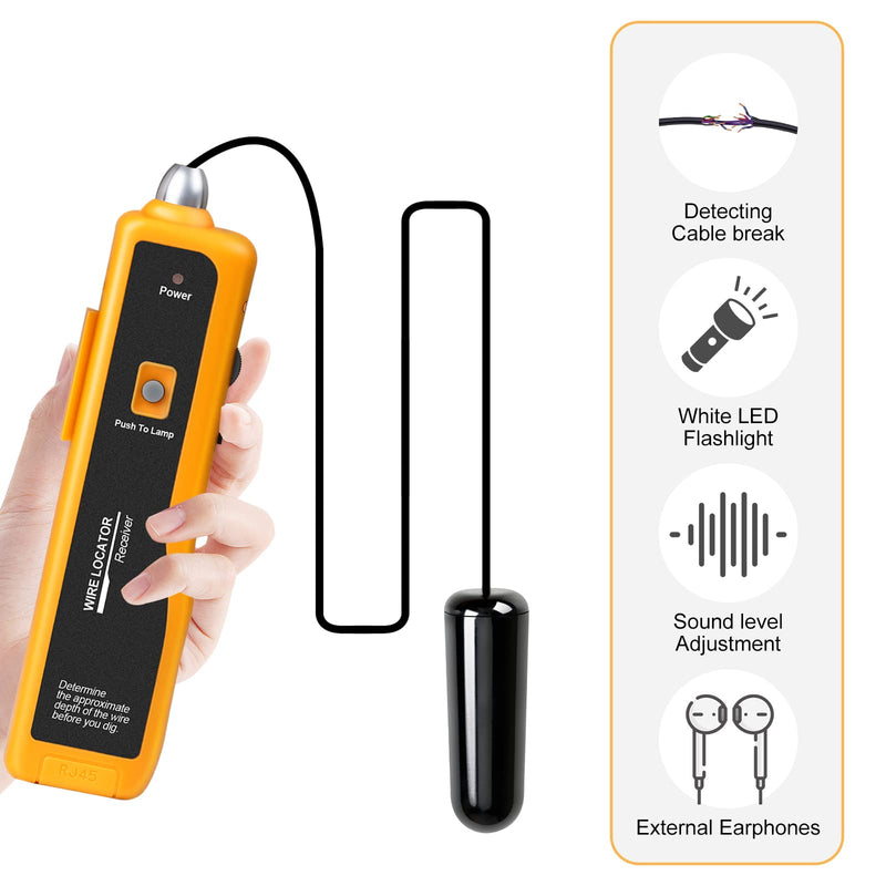F02 Underground Cable Detector, Earth Cable Detector with Headphones, Cable Tester for Pet Fence Cable, Underground Cable, Irrigation Control Wires
