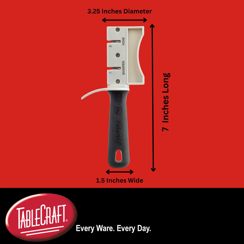 TableCraft 10994 PerfectGrip Hand Held Sharpener, 7" x 1.5" x 3.25", Tungsten Carbide, NSF Certified, Ergonomic Design, Dishwasher Safe
