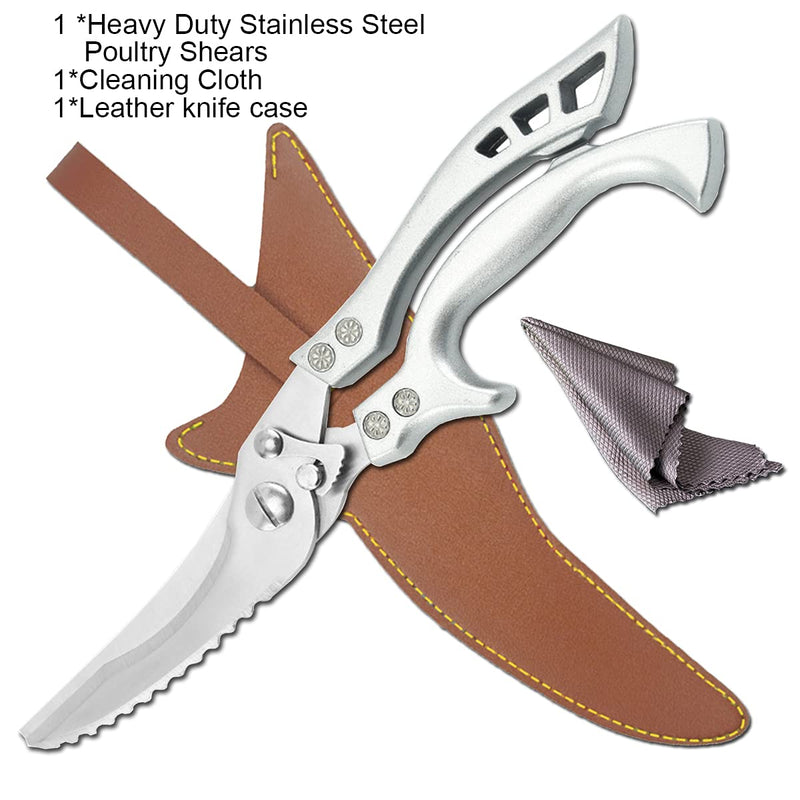 ANDONG Upgrade Heavy Duty Stainless Steel Kitchen Scissors - Professional Poultry Shears for Bone, Meat, Chicken, Fish, Turkey, Vegetables,Spring Loaded Multipurpose Ultra Sharp Utility Scissors Silver + Brown