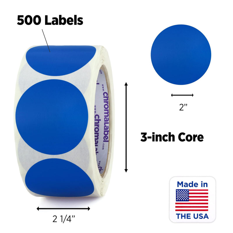 ChromaLabel 2 Inch Round Label Removable Color Code Dot Stickers, High Visibility for Warehouse Inventory, 500 Labels per Roll, Dark Blue