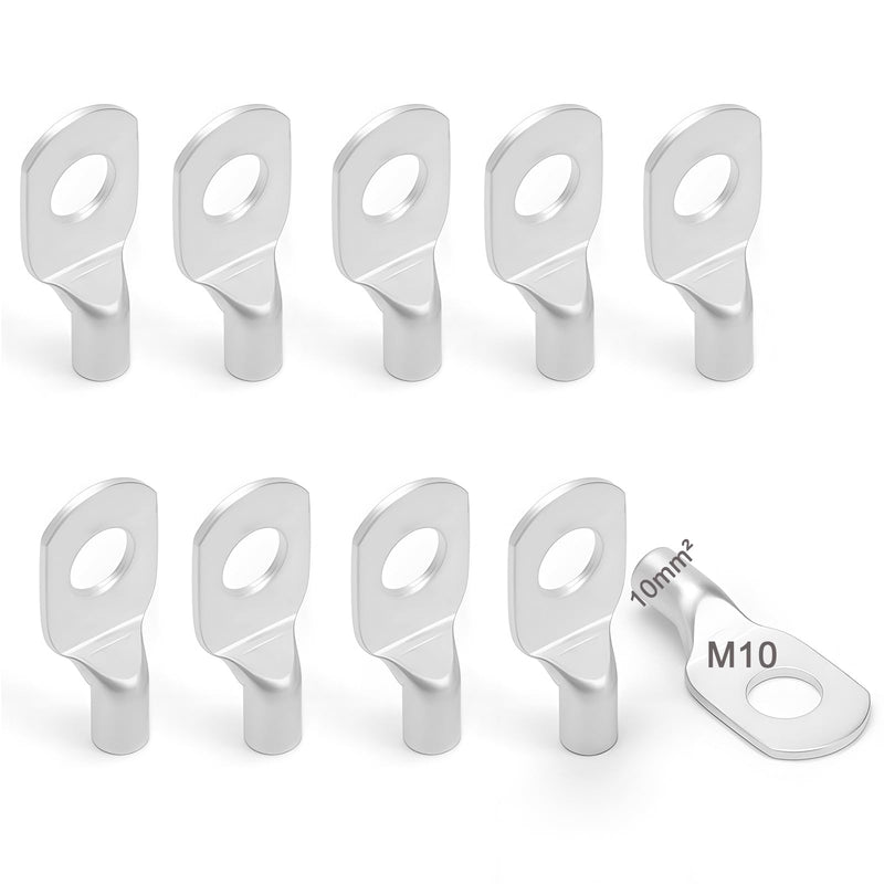 Pipe Cable Lug Set WB10-10, 10 Pieces Cable Lugs, 10 mm² M10, Made of Tinned Copper and without Viewing Hole (WB Series) | M10 10mm² ring cable lug, and without viewing hole 10mm²-M10