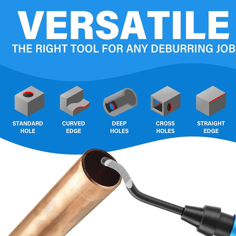 11-Piece Hand Deburring Tool Set, Professional Deburring Tool with 360° Rotating Blade and High-Quality M2 High-Speed Steel, for 3D Printing, Metal, Plastic, Aluminium, Length 150 mm, Blue